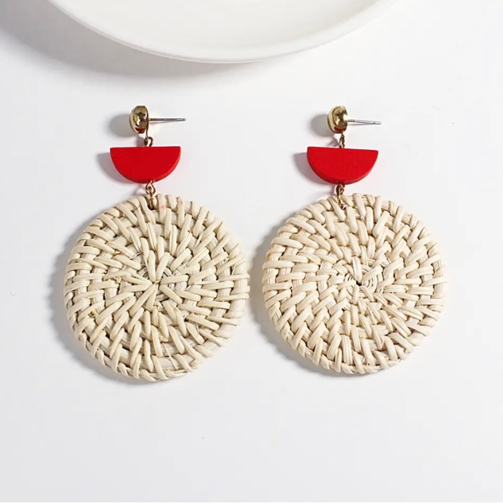Rattan Weaved Wooden Boho Earrings
